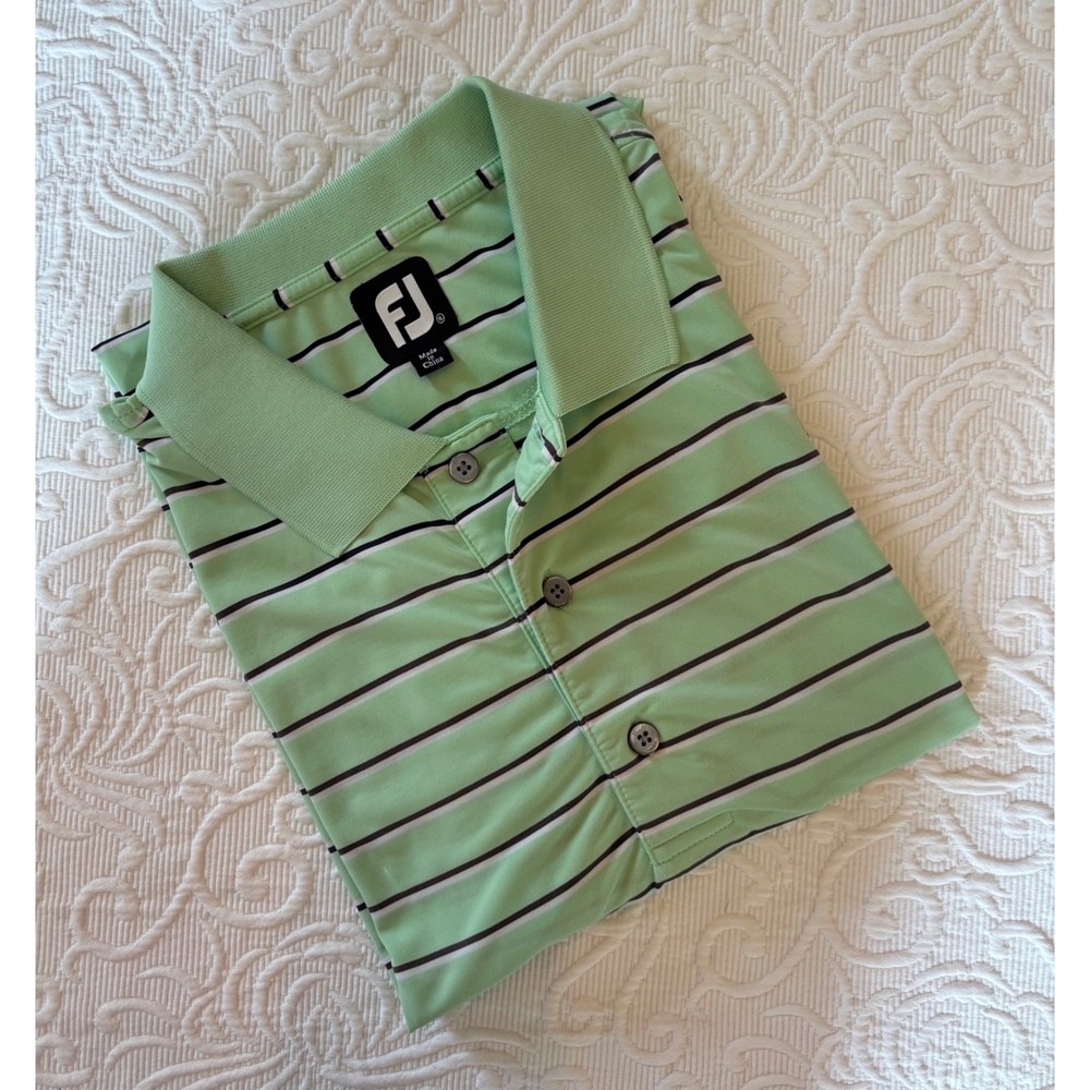 FootJoy Mens XL/XXL Mint Green Striped Golf Polo Shirt Bonita Bay‎ Performance